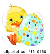 Poster, Art Print Of Cute Duck Giving A Thumb Up And Sitting With An Easter Egg