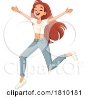 Cartoon Young Woman Running With Open Arms