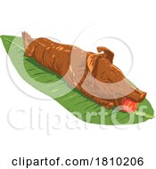 Poster, Art Print Of Lechon Roasted Pig With Apple On Banana Leaf Art Deco Wpa Poster Art