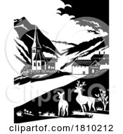 Poster, Art Print Of Deer In Binntal Nature Park In Binn Switzerland Swiss Scherenschnitt Paper Cut Style