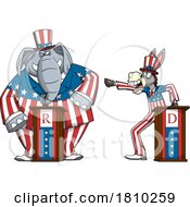 Poster, Art Print Of Republican Elephant And Democratic Donkey Debating Licensed Clipart Cartoon