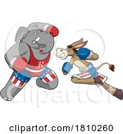 Fighting Republican Elephant And Democratic Donkey Licensed Clipart Cartoon