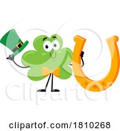 Poster, Art Print Of Shamrock Mascot With A Lucky Horseshoe Licensed Clipart Cartoon