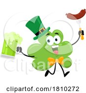 Poster, Art Print Of Shamrock Mascot With A Sausage And Beer Licensed Clipart Cartoon