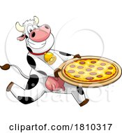 Cow Mascot With Pizza Licensed Clipart Cartoon by Hit Toon