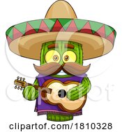Mexican Cactus Mascot Playing A Guitar Licensed Clipart Cartoon