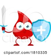 Poster, Art Print Of Blood Drop Mascot With Shield And Sword Licensed Clipart Cartoon
