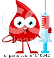 Blood Drop Mascot With Syringe Licensed Clipart Cartoon