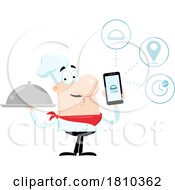 Chef With A Cloche And Phone App Licensed Clipart Cartoon by Hit Toon