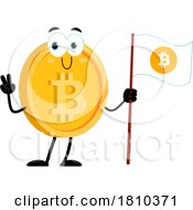 Bitcoin Mascot With A Flag Licensed Clipart Cartoon by Hit Toon