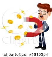 Businessman Using A Magnet To Attract Money Licensed Clipart Cartoon