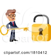 Poster, Art Print Of Businessman With A Giant Padlock Licensed Clipart Cartoon