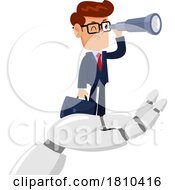 Poster, Art Print Of Businessman On A Robot Hand Licensed Clipart Cartoon