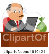 Shady Businessman With Moneybag On Desk Licensed Clipart Cartoon