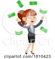 Poster, Art Print Of Money Raining Down On A Business Woman Licensed Clipart Cartoon