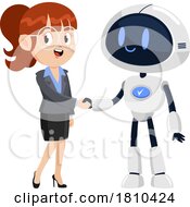 Business Woman Meeting A Robot Licensed Clipart Cartoon
