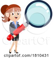 Poster, Art Print Of Business Woman Holding A Magnifying Glass Licensed Clipart Cartoon