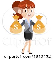 Poster, Art Print Of Business Woman With Money Bags Licensed Clipart Cartoon