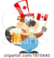 Poster, Art Print Of Canadian Beaver With A Flag And Beer Licensed Clipart Cartoon