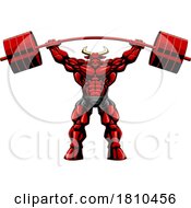 Poster, Art Print Of Ripped Bull Mascot Holding Up A Barbell Licensed Clipart Cartoon