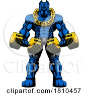 03/31/2024 - Ripped Blue Pit Bull Dog Mascot Bodybuilder Holding Dumbbells Licensed Clipart Cartoon
