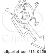 Bitcoin Mascot On An Arrow Black And White Clipart Cartoon