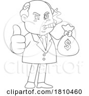 Shady Businessman With With Moneybag Black And White Clipart Cartoon