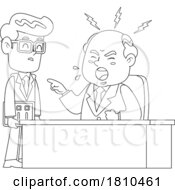 Poster, Art Print Of Mean Businessman Yelling At An Employee Black And White Clipart Cartoon