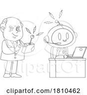 Poster, Art Print Of Shady Businessman Programming A Robot Black And White Clipart Cartoon