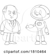 Shady Businessman And Robot Black And White Clipart Cartoon
