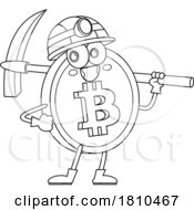 Poster, Art Print Of Bitcoin Mascot Miner Black And White Clipart Cartoon