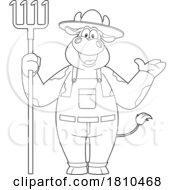 Farmer Cow Mascot Black And White Clipart Cartoon