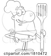 Chef With A Giant Spatula Black And White Clipart Cartoon