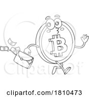 Bitcoin Mascot Dropping Cash Black And White Clipart Cartoon by Hit Toon