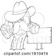 Cowboy Cactus Mascot Black And White Clipart Cartoon