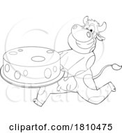 Cow Mascot With Cheese Black And White Clipart Cartoon