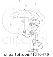Coins Raining Down On A Businessman Black And White Clipart Cartoon