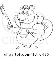 Poster, Art Print Of Beaver Holding A Straight Razor And Thumb Up Black And White Clipart Cartoon