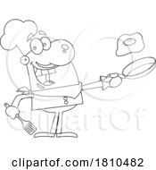 Chef Cooking An Egg Black And White Clipart Cartoon
