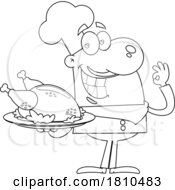 Poster, Art Print Of Chef With A Roasted Chicken Black And White Clipart Cartoon
