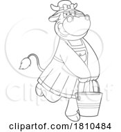 Poster, Art Print Of Cow Mascot With A Bucket Of Milk Black And White Clipart Cartoon