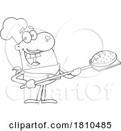 Chef Baker With Bread Black And White Clipart Cartoon