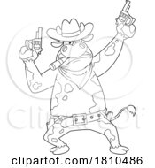Western Cowboy Cow Mascot Black And White Clipart Cartoon