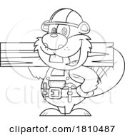 Poster, Art Print Of Worker Beaver With Lumber Black And White Clipart Cartoon
