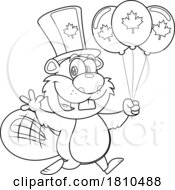 Poster, Art Print Of Canadian Beaver With Balloons Black And White Clipart Cartoon