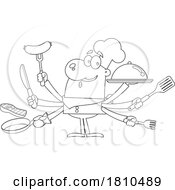 Poster, Art Print Of Chef Multi Tasking Black And White Clipart Cartoon