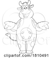 Cow Mascot Shrugging Black And White Clipart Cartoon