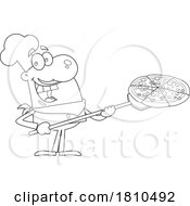 Poster, Art Print Of Chef With Pizza Black And White Clipart Cartoon