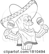 04/16/2024 - Mexican Cactus Mascot Playing Maracas Black And White Clipart Cartoon