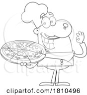 Chef With Pizza Black And White Clipart Cartoon
